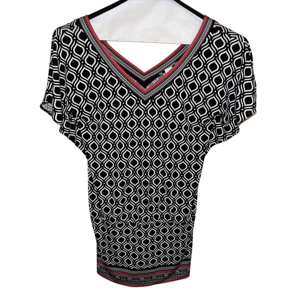 White House Black Market V Neck Geometric Print Dolman Sleeve Top Womens Size S